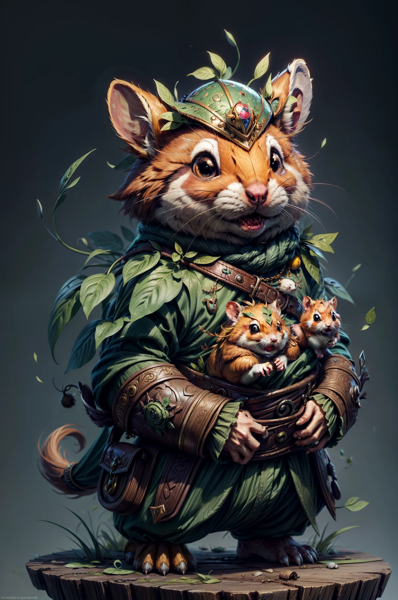 There is a hamster that is dressed as a plant, Lindo arte digital detallado, Adorable pintura digital, Lindo arte digital, lindas ilustraciones detalladas, Linda criatura del bosque, furry fantasy art, Teemo, Teemo de League of Legends, linda criatura, Arte digital detallado 4K, linda criatura, Arte digital 4K altamente detallado, Anthropomorphic hamster