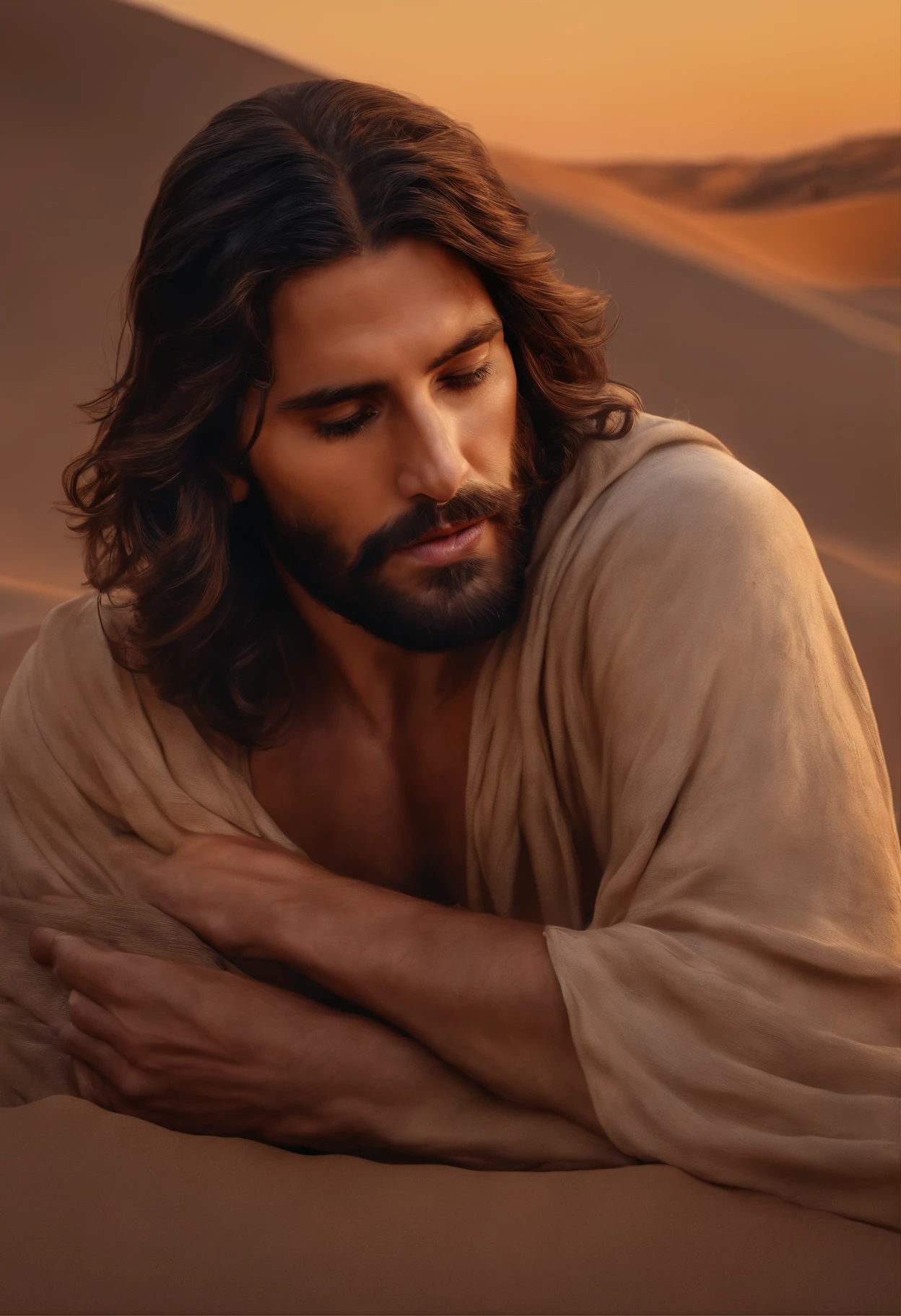 realistic illustration, Jesus sendo tentando no deserto pelo diabo. Arte realista