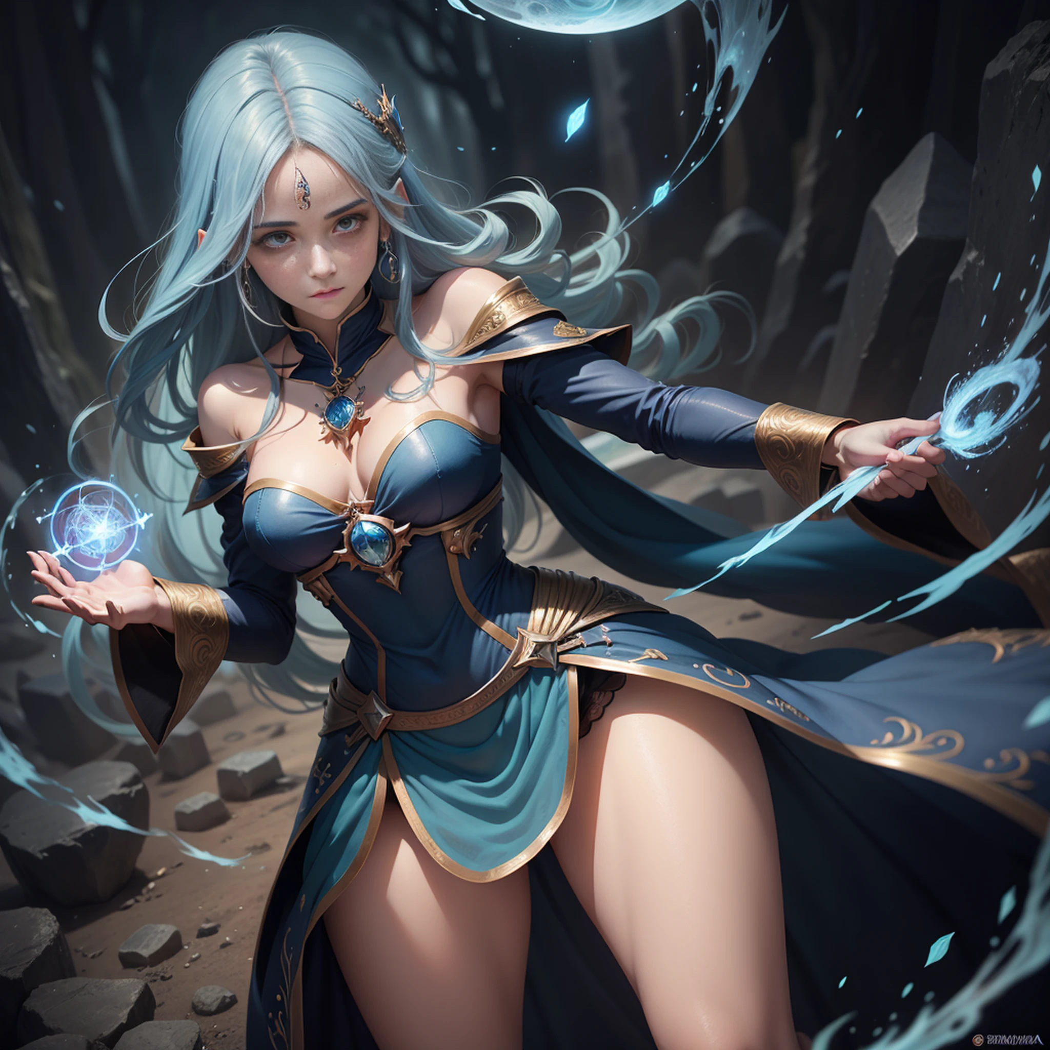uma mulher com uma capa azul segurando uma bola brilhante, mago feminino, Retrato de um mago feminino, Female mage conjuring a spell, mago feminino!, Epic Character Wizard Girl, Arte do Jogo de Cartas de Fantasia, mago, Graphic artist Magali Villeneuve, Retrato de um Mago, feiticeira, mago da fantasia, feiticeira bonita, uma bela feiticeira