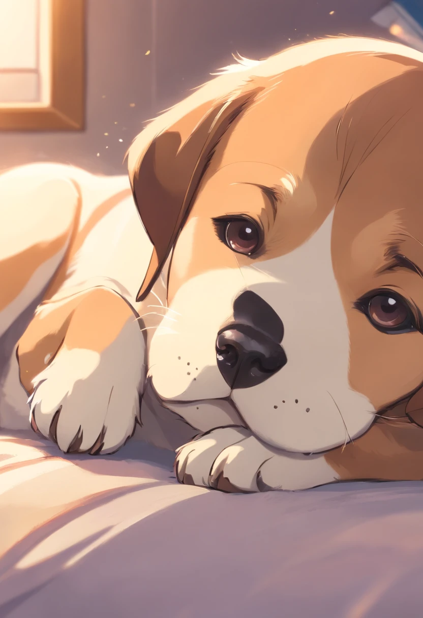 1 cute baby beagle dog, eyes like sleepy