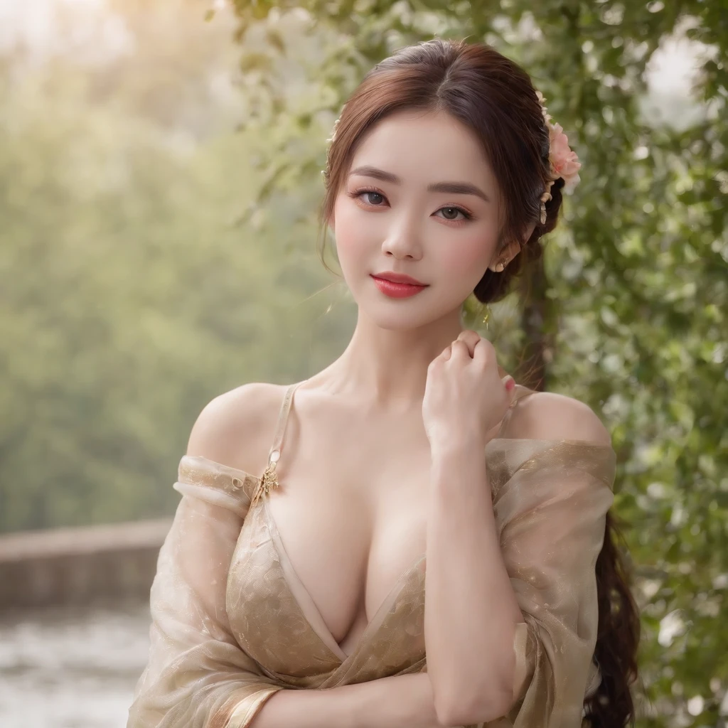((Best Quality, 8k, Masterpiece: 1.3)), Focus: 1.2, Perfect Body Beauty: 1.4, : 1.2, ((Layered Haircut)), (Wet Clothes: 1.1), (Rain, Street:1.3), (: 1.2), (Hanfu: 1.2),  Shoulders,  Legs, Highly Detailed Face and Skin Texture, Fine Eyes, Double Eyelids, Whitened Skin, Long Hair, (Shut Up: 1.5), (Bokeh Background: 1.5), ，（Toothy smile，looking at the viewer）