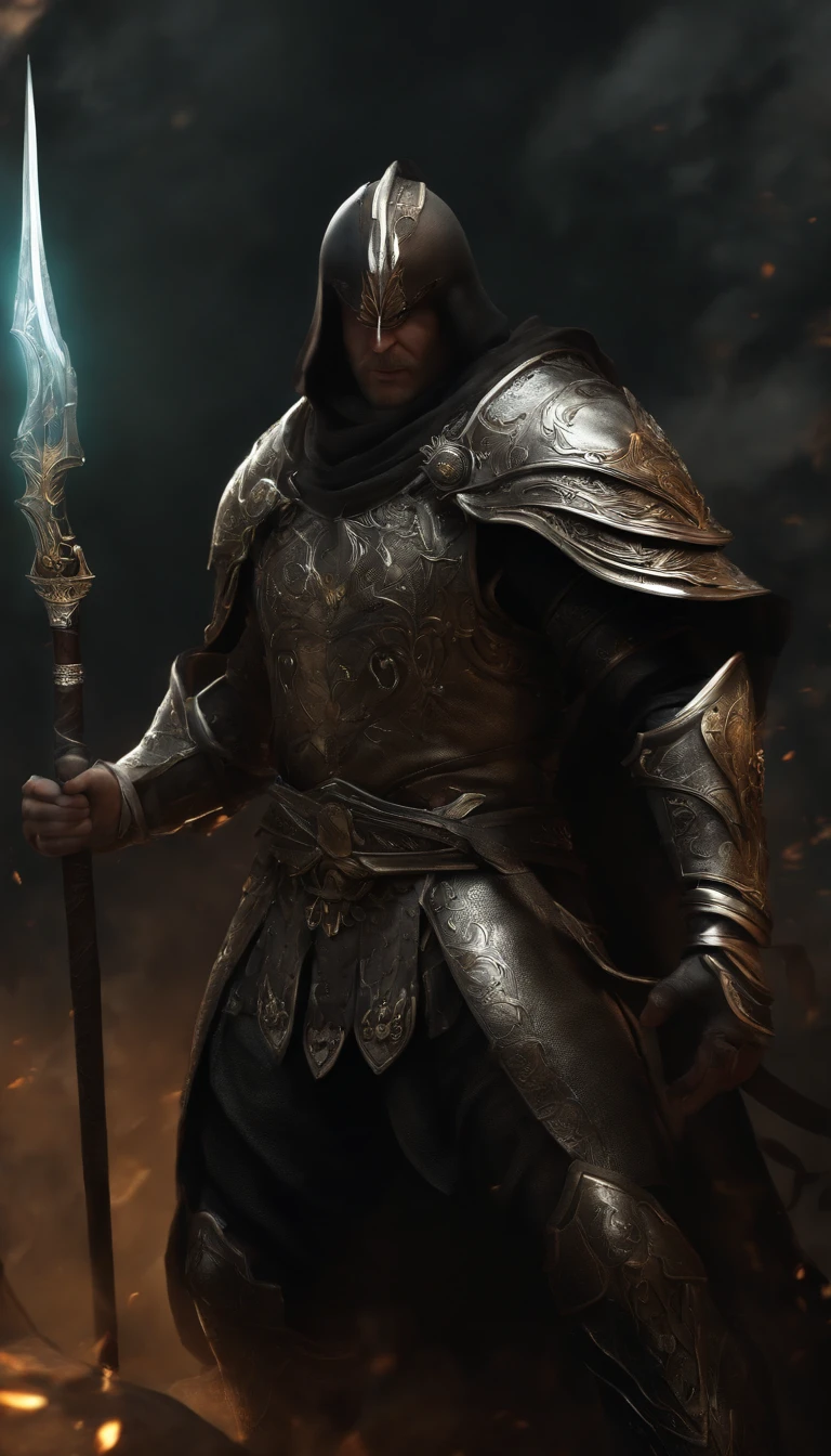 Socrate in badass armure ready to fight, Best quality, Masterpiece, 超高分辨率, (photograph realistic:1.4), surrealism, Dream-like,fusionart, Shadowdancer, shadow magic, darkness control, stealth, shadowstep, umbral spells, hidden blade, full body