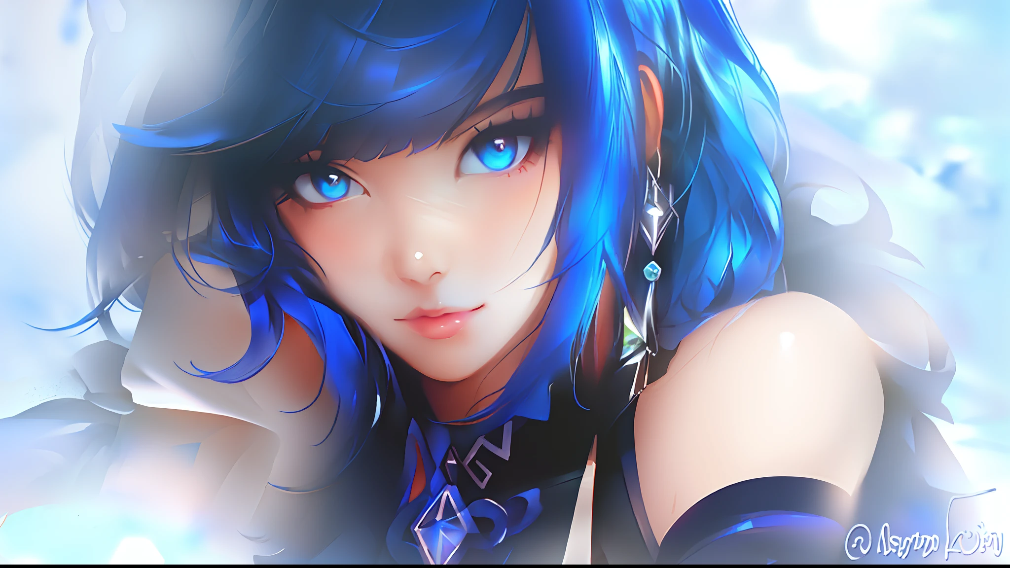 anime girl with blue hair and black gloves posing for a picture, extremely detailed artgerm, artgerm. high detail, artgerm on artstation pixiv, artgerm portrait, artgerm detailed, artgerm. anime illustration, detailed digital anime art, ! dream artgerm, style artgerm, artgerm 4 k