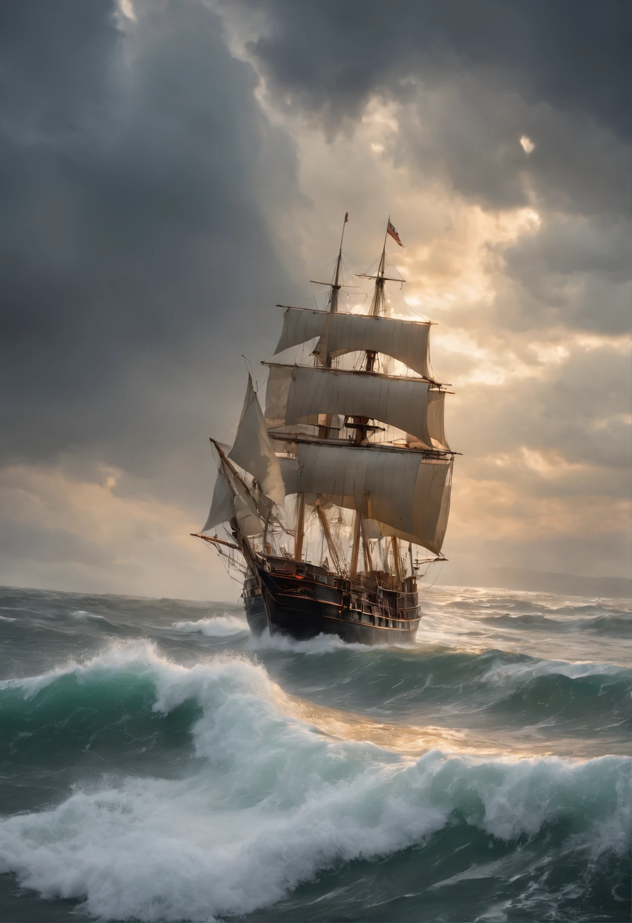 Real picture（（oil paint ））Landscape painting,acrycle painting，Brush Strokes，With unparalleled realism,ultrawide,ominous skies,Sail ships,Wooden boats,Lotus,Huge waves,Starry night,Harry Potter,voluminetric lighting,Clearing,Realistic,james gurney,art stations，（（The oil paint on was applied））
