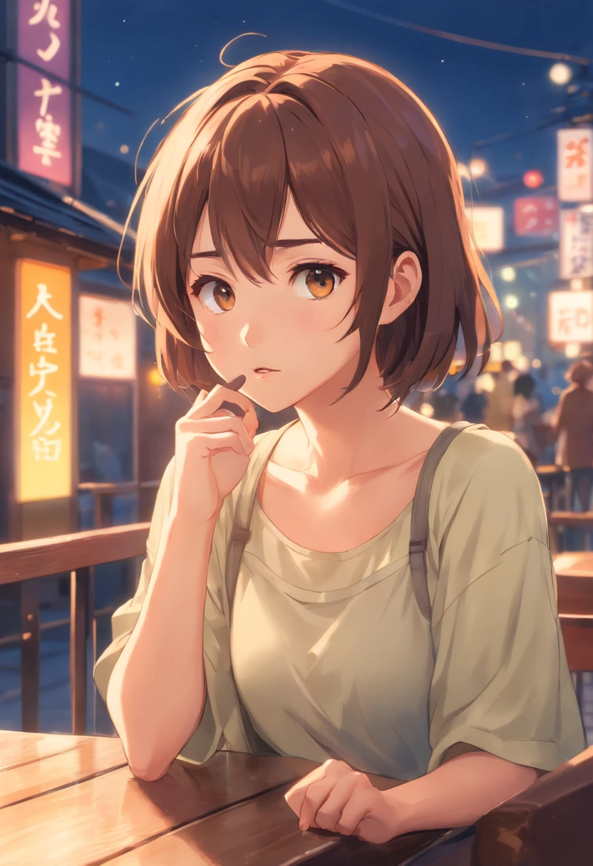 (masterpiece:1.3),(最high quality:1.4),(Very detailedな:1.5),High resolution,Very detailed,8k,artwork,High level of detail,rendering,high quality,Wide range of colors, Beautiful youth, Brown Hair, short hair, Yellow Eyes,Shining Eyes,White tank top,(cigarettes), night, cigarette,high quality, Draw Amount, Pixiv illustration,Browsing Caution,Beautiful images,Perfect Pixiv,Sitting in a defiant attitude
