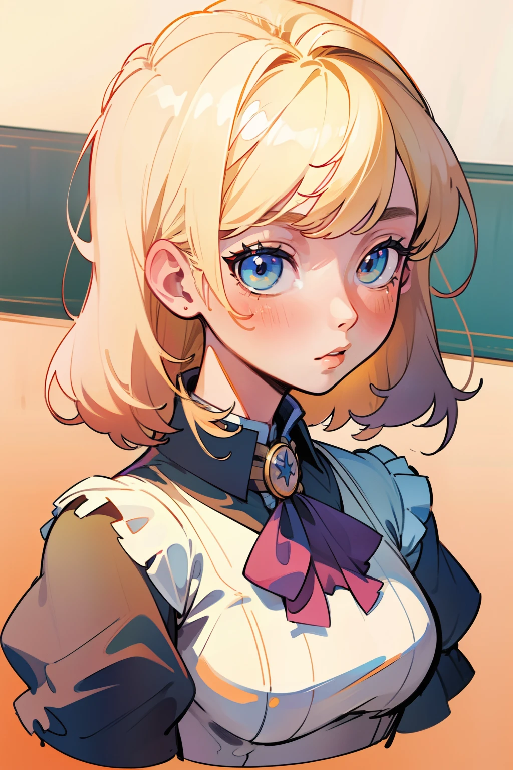 cover for a shoujo manga. (best quality, 4k, highres, masterpiece:1.2), blond anime school girl
