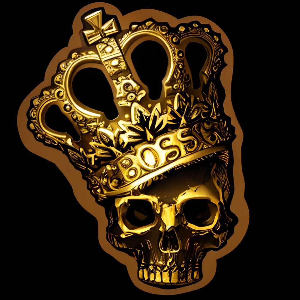 a golden skull with a crown on its head, crown of skulls, bone crown, coroa feita de ossos, with a crown of skulls, Coroa de Ossos, the bone crown, Helluva Chefe, Aztec skull with hop crown, coroa, coroa de ouro, chefe final, Coroado, Rei Esqueleto, caveiras de ouro, Coroas, Top floor boss , em uma coroa