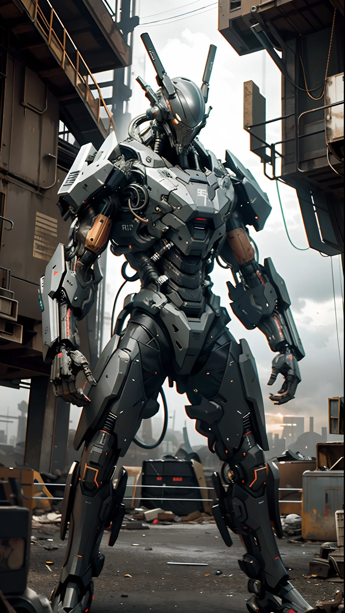 A chillingly realistic photograph captures a nightmarish scene of a cybernetic zombie holding and firing heavy rotative gatling gun, its decayed flesh intertwined with advanced cybernetic enhancements, artificial cyber eyes, complete wired body, cyber arms and legs, flesh, partial skin over body, standing in eerie solitude amidst a dystopian, post-apocalyptic landscape. Shot with a 135mm lens, this image showcases the grotesque fusion of human and machine with stark clarity.
Movie Still, Film Still, Cinematic, Cinematic Shot, Cinematic Lighting