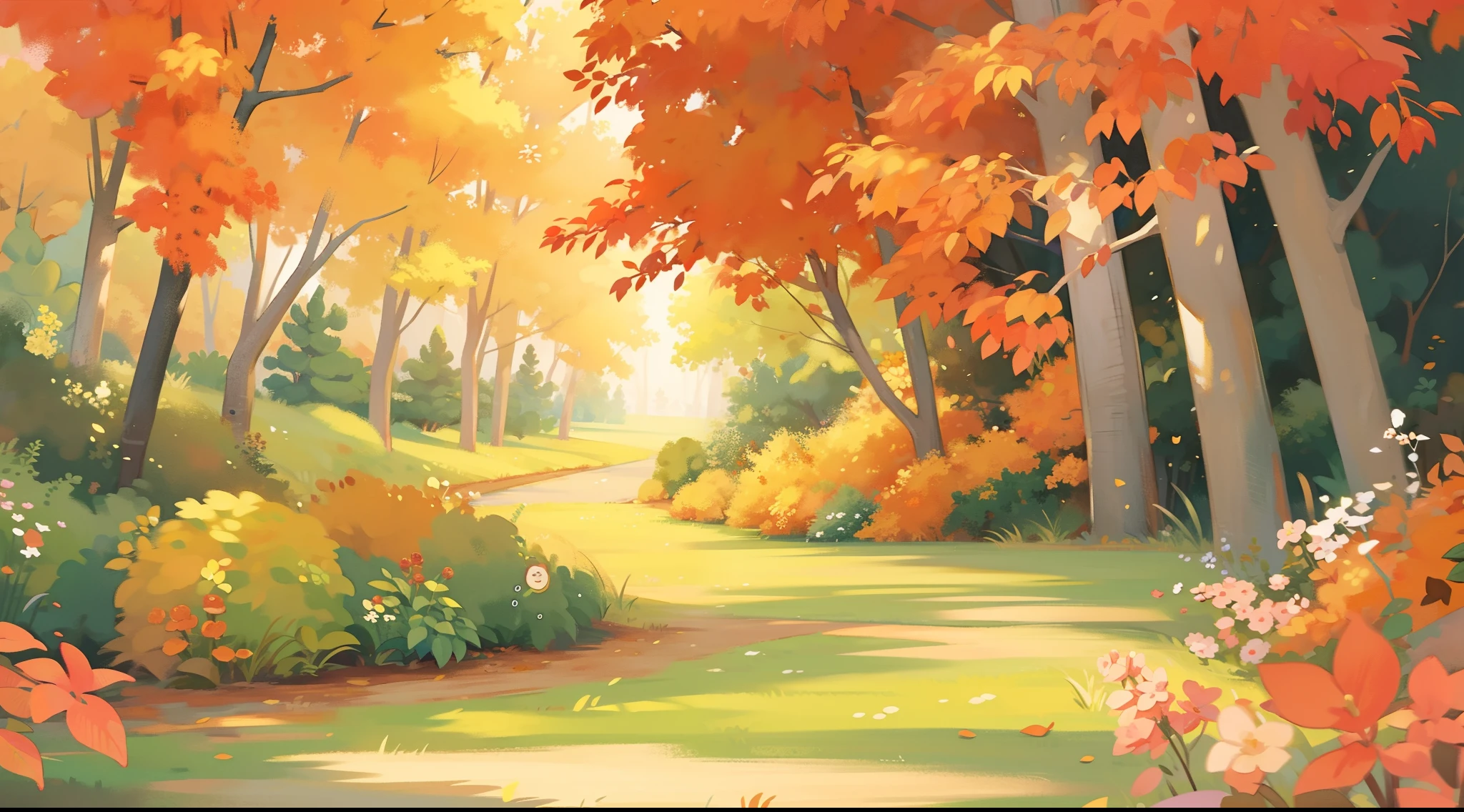 watercolor storybook illustration, warm autumn colors, intricate details, forest