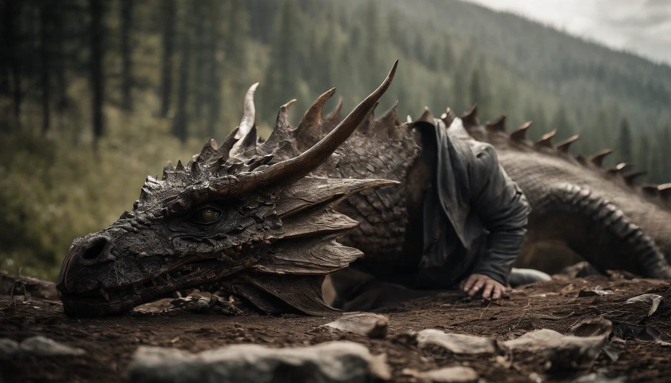 A Knight standing amidst the remains of a dead rough dragon