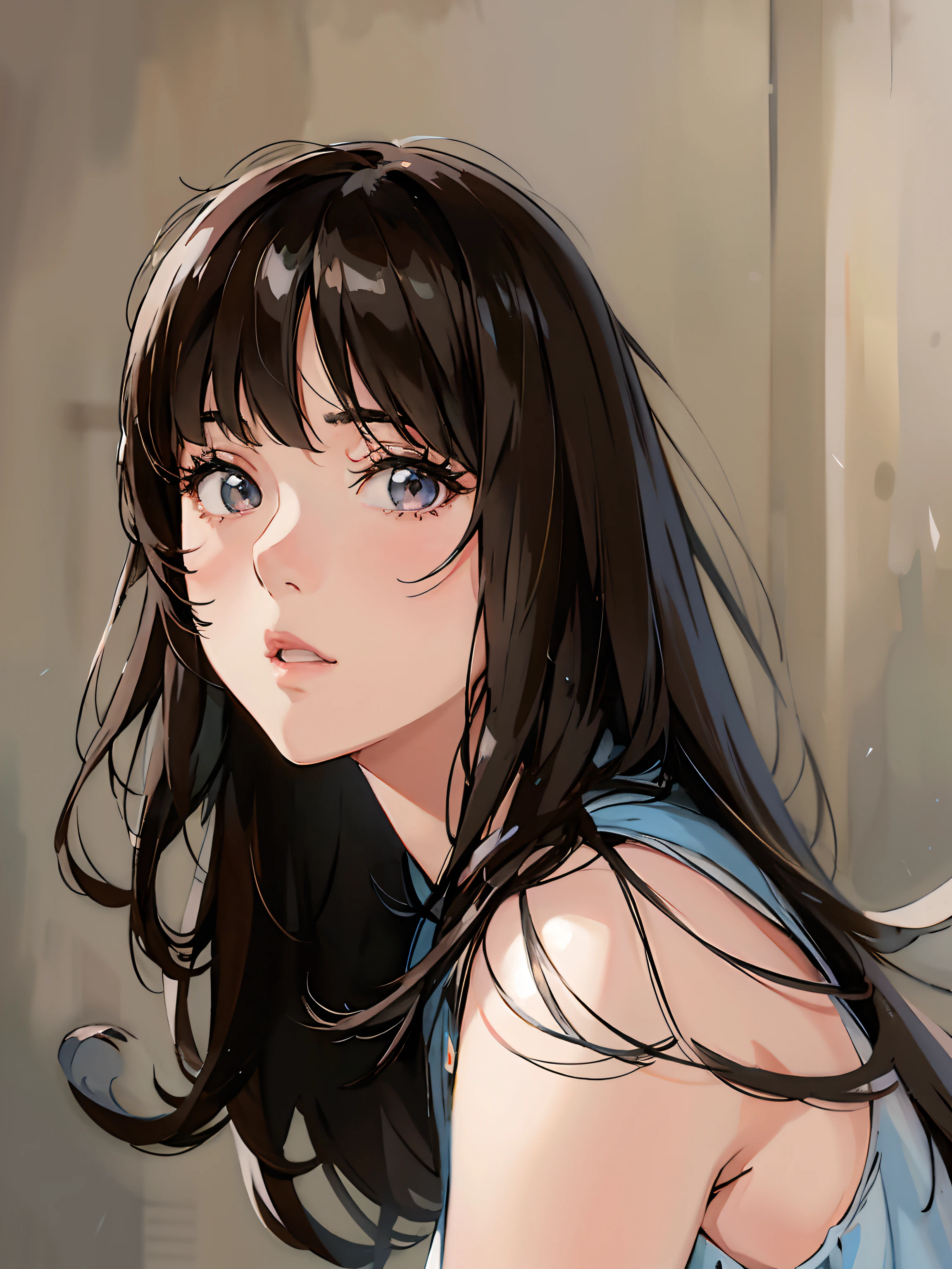 Anime girl with long black hair and blue dress stares at camera, Beautiful Anime Portrait, detailed portrait of an anime girl, Portrait Anime Girl, anime style portrait, digital anime illustration, portrait of anime girl, Stunning anime face portrait, Beautiful anime girl, kawaii realistic portrait, portrait of cute anime girlbabes, portrait of cute anime girlbabes, digital anime art, Portrait of an anime girl