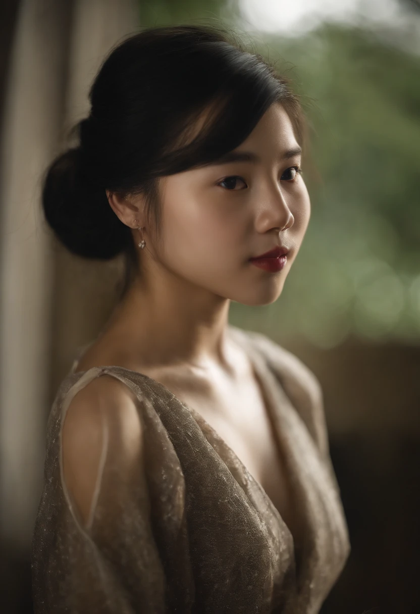 Young chinese schoolgirl, 16 year old, pale, ((topless)), high quality, good quality, masterpiece, extremely detailed, petite