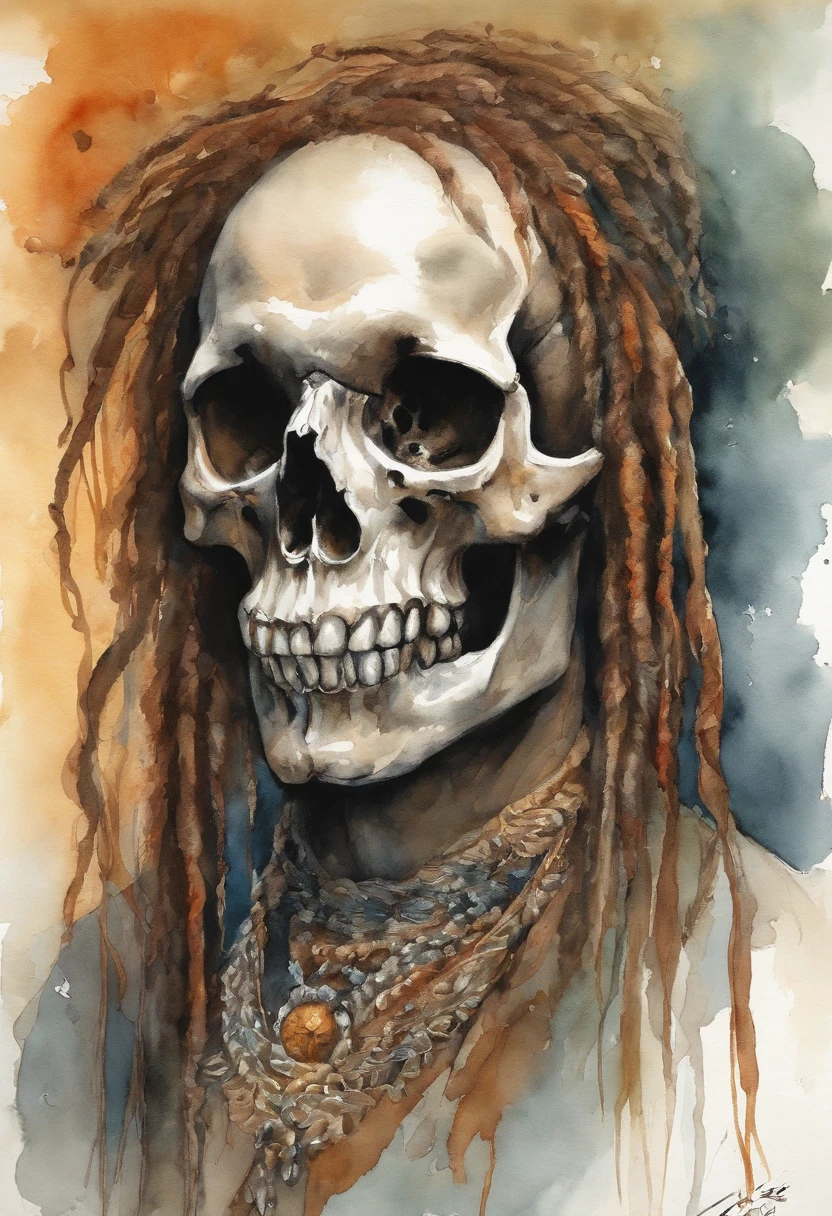 ((master part:1.4, best quality:1.2)), um sacerdote vodu, marsh, dreadlocks, skulls, Retrato da obra de arte, adam hughes.