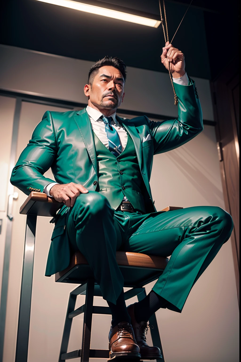 40 years old,Hidetoshi Nakata,(Kogoro Mori 1.3),whole body,Green socks,两个穿Tights的男人站着,bathroom,Thick body hair,Red underwear,Topless,Densely hairy,Fortitude,HD,With a mustache,Tights