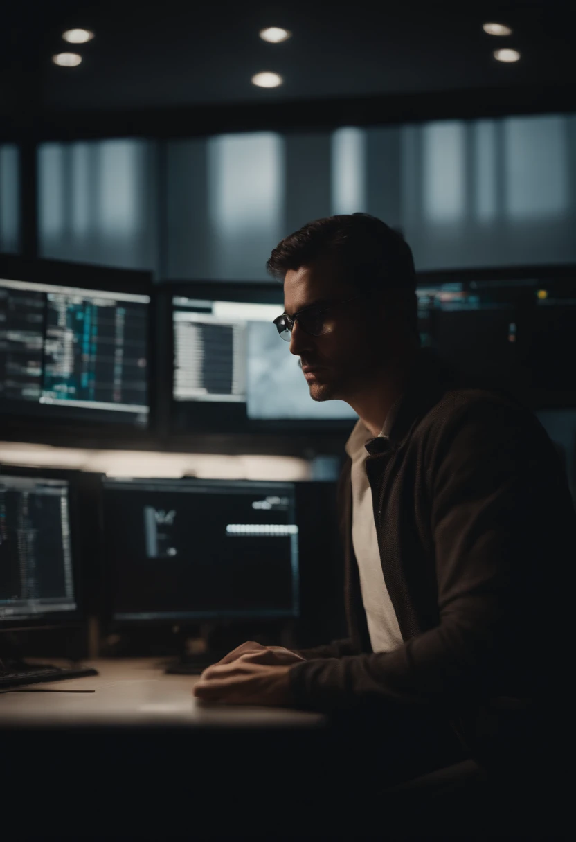 un dev devant son pc entrain de coder