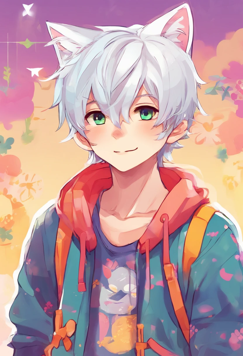 White haired neko boy