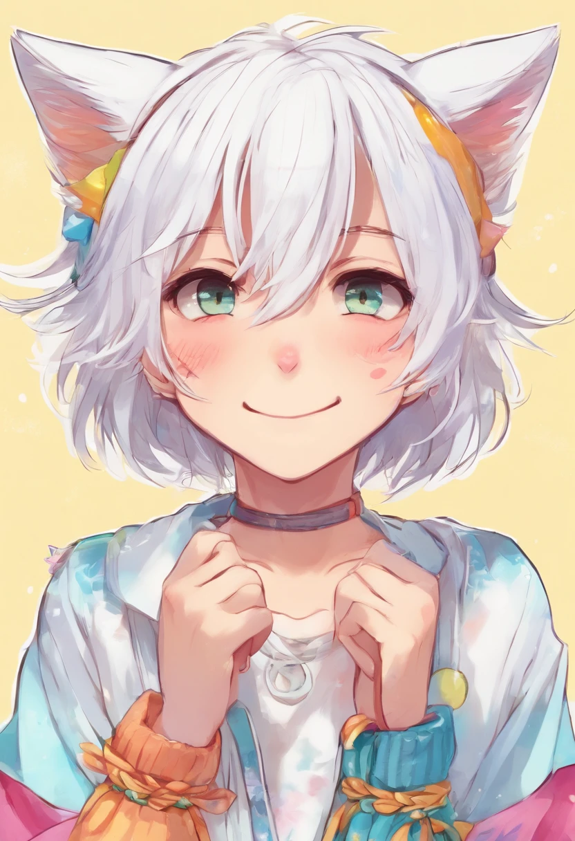White haired neko boy