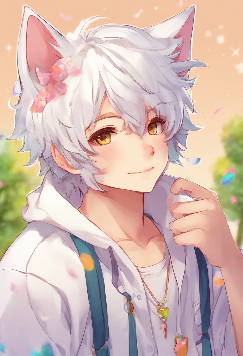 White haired neko boy