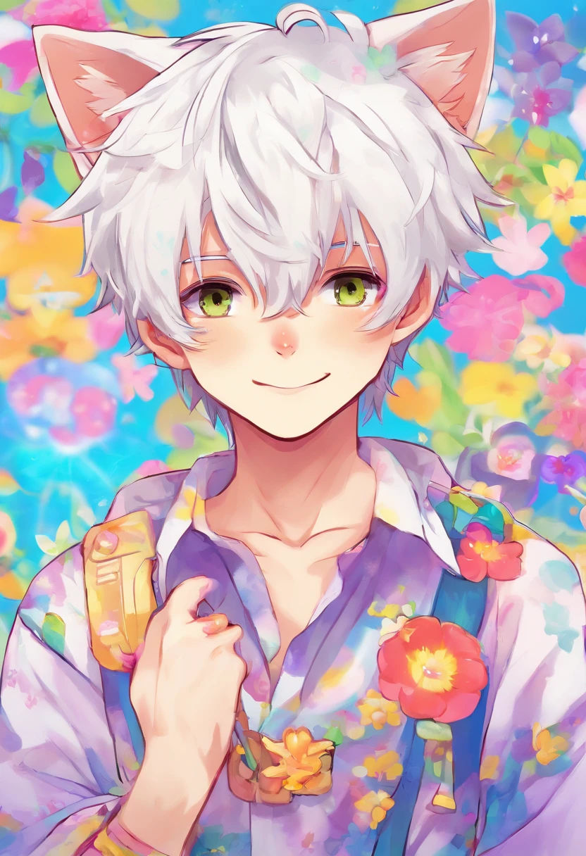 White haired neko boy