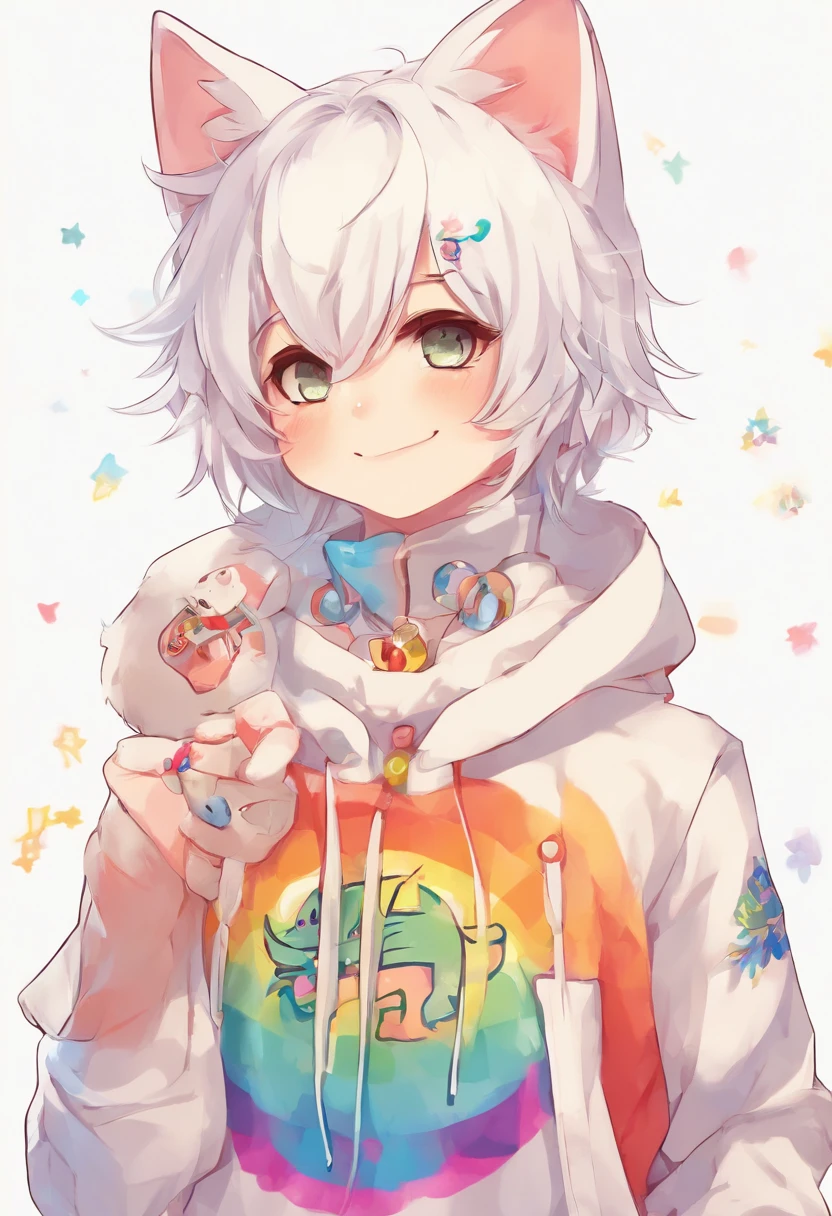 White haired neko boy