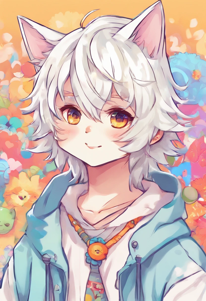 White haired neko boy