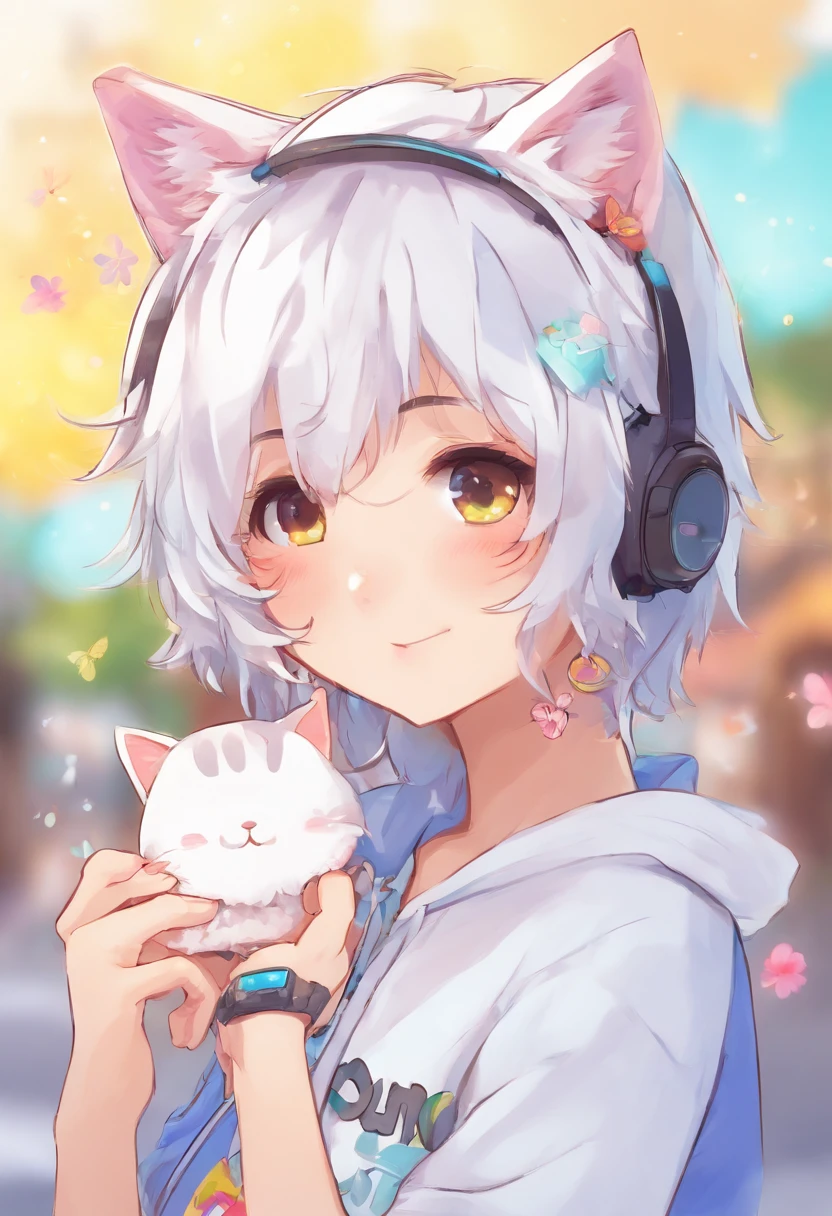 White haired neko boy