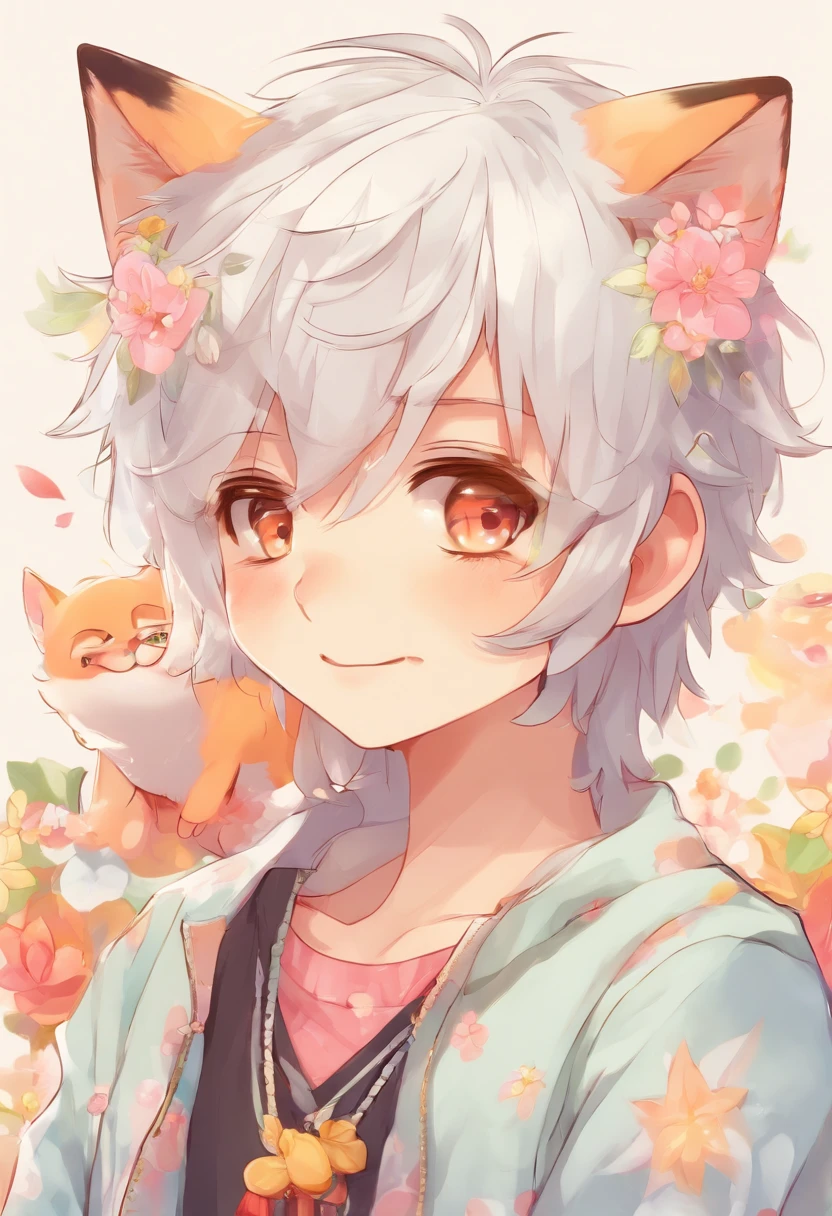 White haired neko boy
