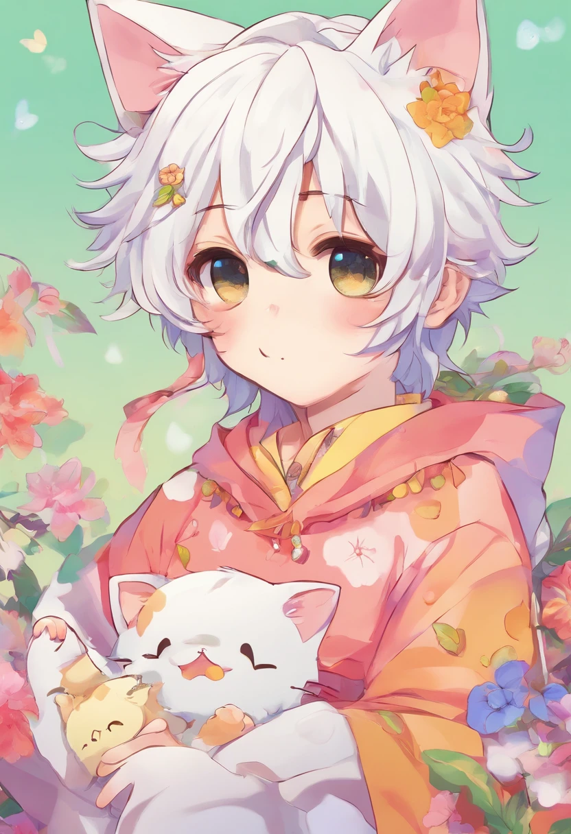 White haired neko boy
