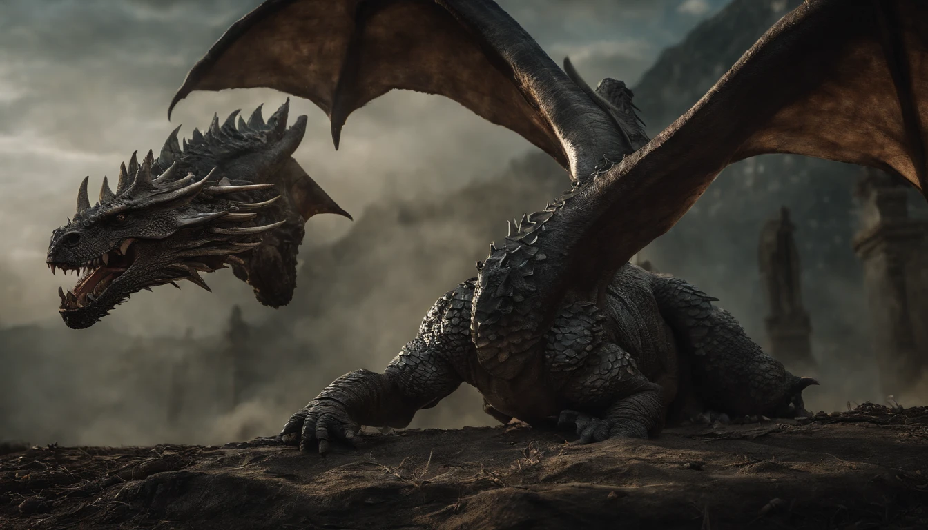 A warrior looking at a dead rough dragon