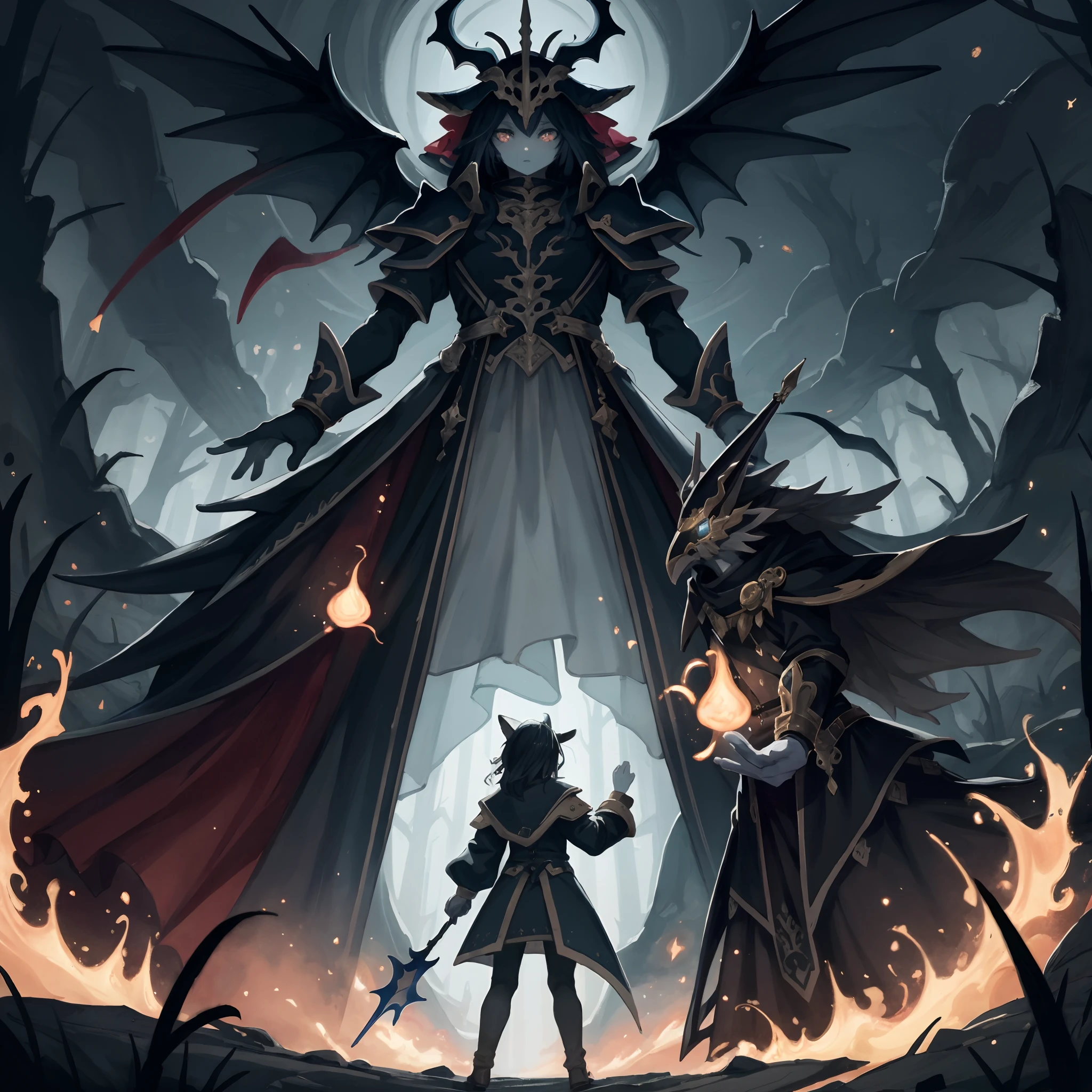 highres, top quality, best quality, paid reward available, High-quality illustrations, unparalleled masterpiece, perfect artwork, absurdres, perfect anatomy, standing in room, summoning an eldritch god,, summoning undead friends, spellcasting pose, album art, mmorpgs scene, dynamic angle,