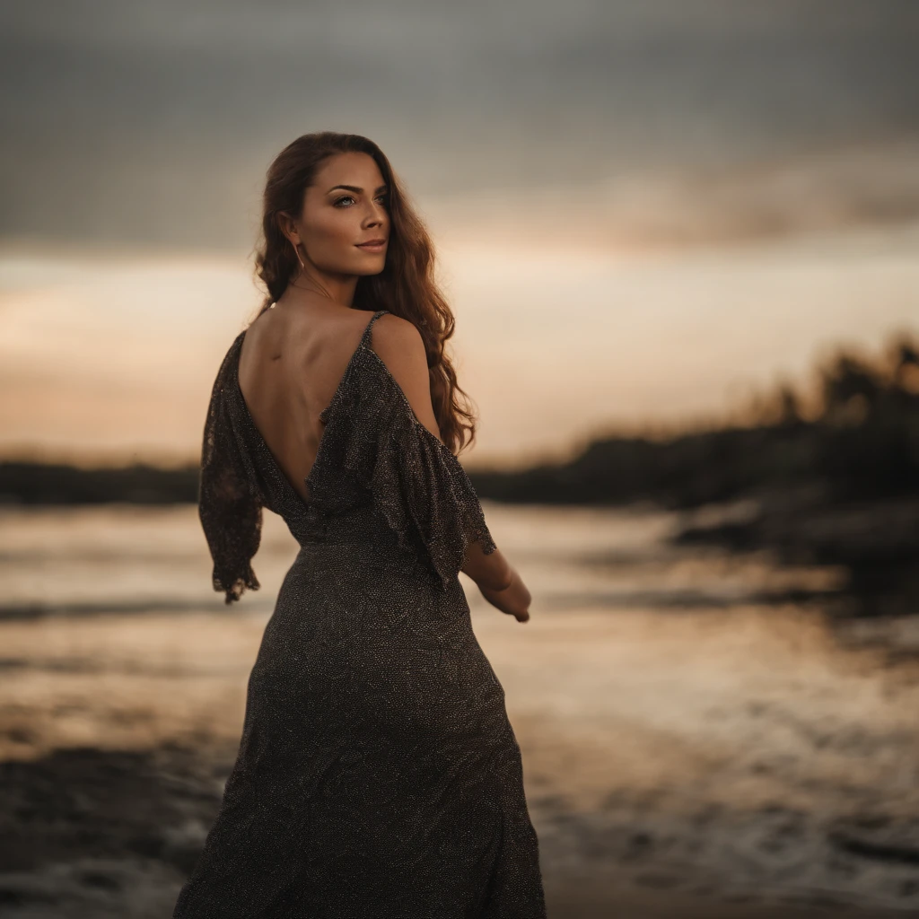 uma foto realista de uma mulher ruiva, vestido um sobretudo preto