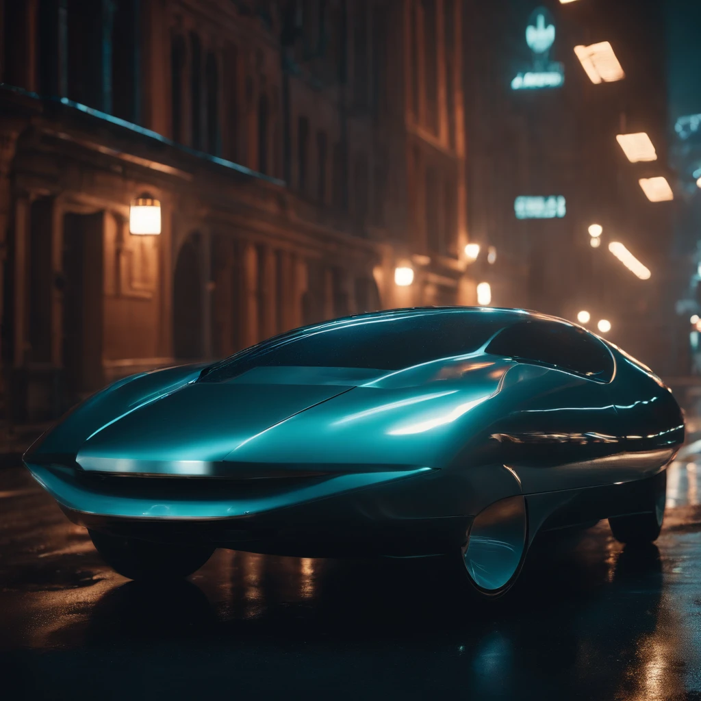 Close-up of a car in a city alley at night, ((Futuristic retro city)) Futuristic product car snapshot, Voiture futuriste, Bladerunner Voiture, Voitures futuristes, Monolithic retro futuristic, Concept-car futuriste, Concept de voiture futuriste, Concept-car, Futuristic chrome car, Voiture de science-fiction, very futuristic, Beeple et Jean Giraud, Avantgarde 8K wallpaper, ultra realist