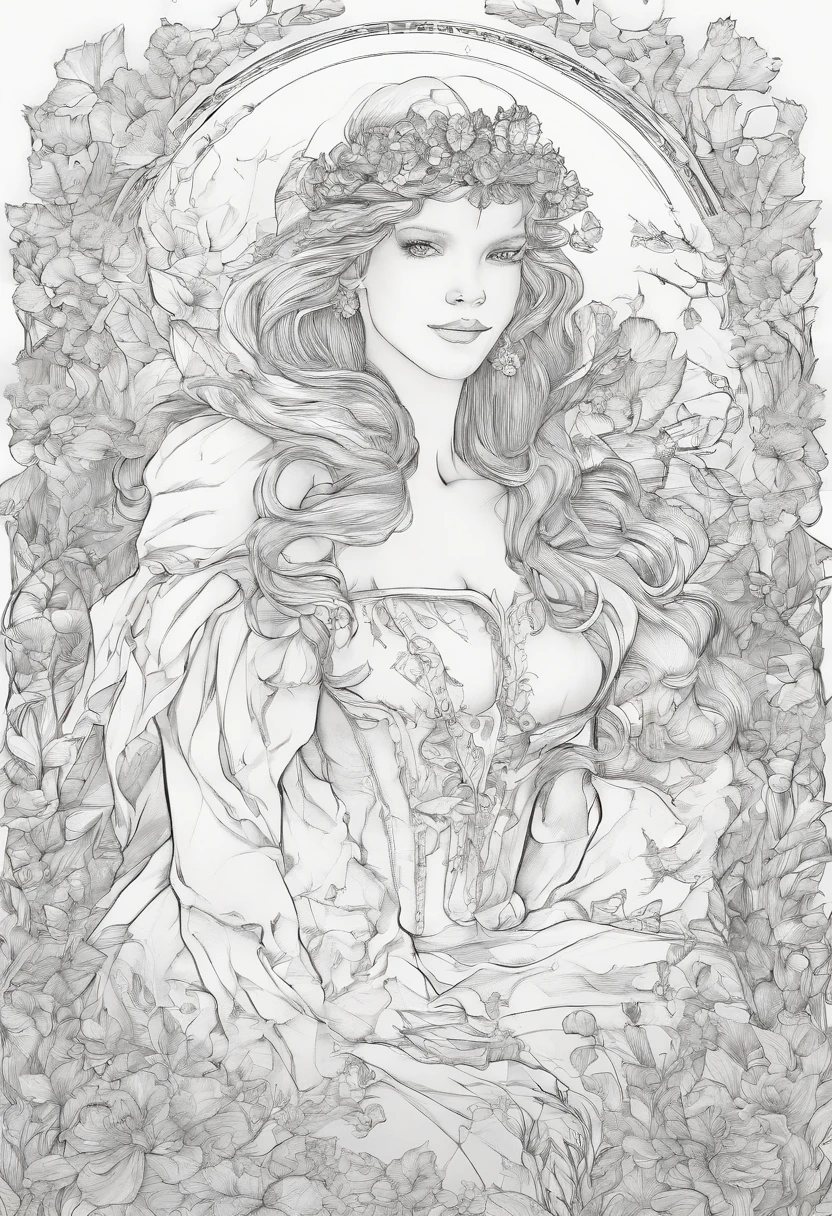 obra maestra, mejor calidad, defined black lines, dibujo para colorear, 1girl, solo, agua, chica abrazando tulipanes, fondo simple, fondo blanco, monocromo, lineart, ((sketch))