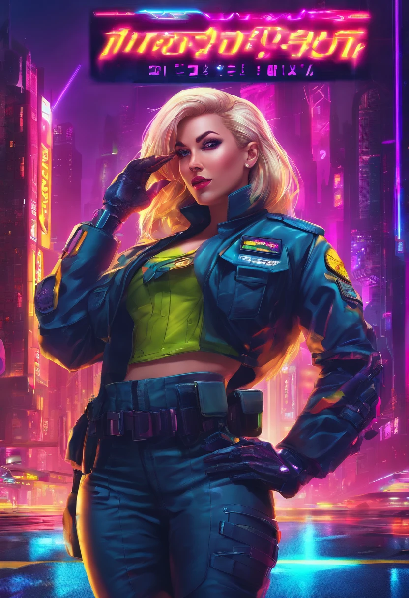 Blond woman in a military uniform with a pencil skirt and high heels, saluting with a smirk