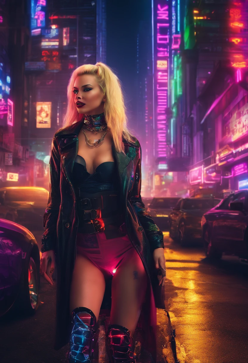 blond hooker on the street with a smirk wearing stockings
