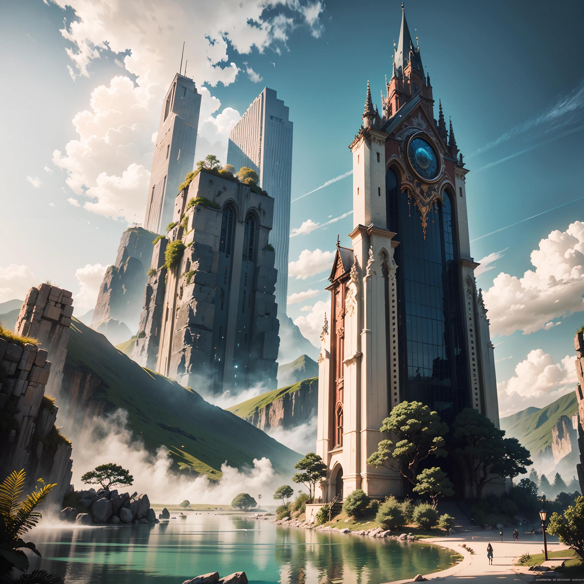 masterpiece, best quality, high quality, extremely detailed CG unity 8k wallpaper, scenery, outdoors, sky, cloud, day, no humans, mountain, landscape, water, tree, blue sky, waterfall, cliff, nature, lake, river, cloudy sky,award winning photography, Bokeh, Depth of Field, HDR, bloom, Chromatic Aberration ,Photorealistic,extremely detailed, trending on artstation, trending on CGsociety, Intricate, High Detail, dramatic, art by midjourney