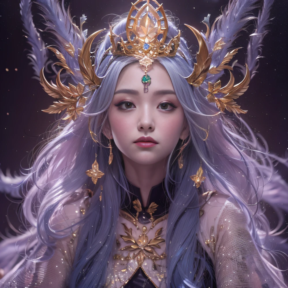 32K（tmasterpiece，k hd，hyper HD，32K）short detailed hair，Gold jewelry area in the back room，Flame Girl ，Yao Lang protector （realisticlying：1.4），Python pattern robe，Purple-pink tiara，Snowflakes fluttering，The background is pure，Hold your head high，Be proud，The nostrils look at people， A high resolution， the detail， RAW photogr， Sharp Re， Nikon D850 Film Stock Photo by Jefferies Lee 4 Kodak Portra 400 Camera F1.6 shots, Rich colors, ultra-realistic vivid textures, Dramatic lighting, Unreal Engine Art Station Trend, cinestir 800，Hold your head high，Be proud，The nostrils look at people
