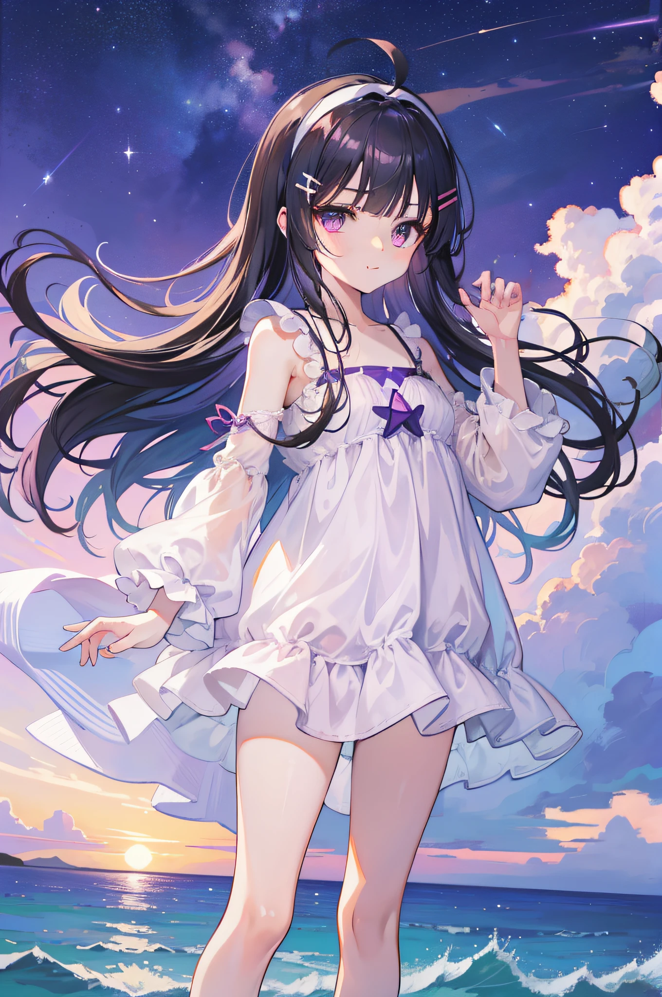 (in 8K、top-quality、​masterpiece:1.2)、(realisitic、Photorealsitic:1.37)、高精細CG統合8K壁紙、(HQ Skin:1.8、shiny skins)、8KUHD、Digital SLR、Soft lighting、hightquality、Film grain、FujifilmXT3(Professional Writing:1.6)、ultra-detailliert、女の子 1 人、cute little、独奏、mid night、Beautiful detailed sky、Detailed Cafe、sitting on、date、(Nasal blush)、 (smile1.15)、(Keep your mouth shut)small tits、beautiful tbig eyes、Floating Hair NovaFrogStyle、