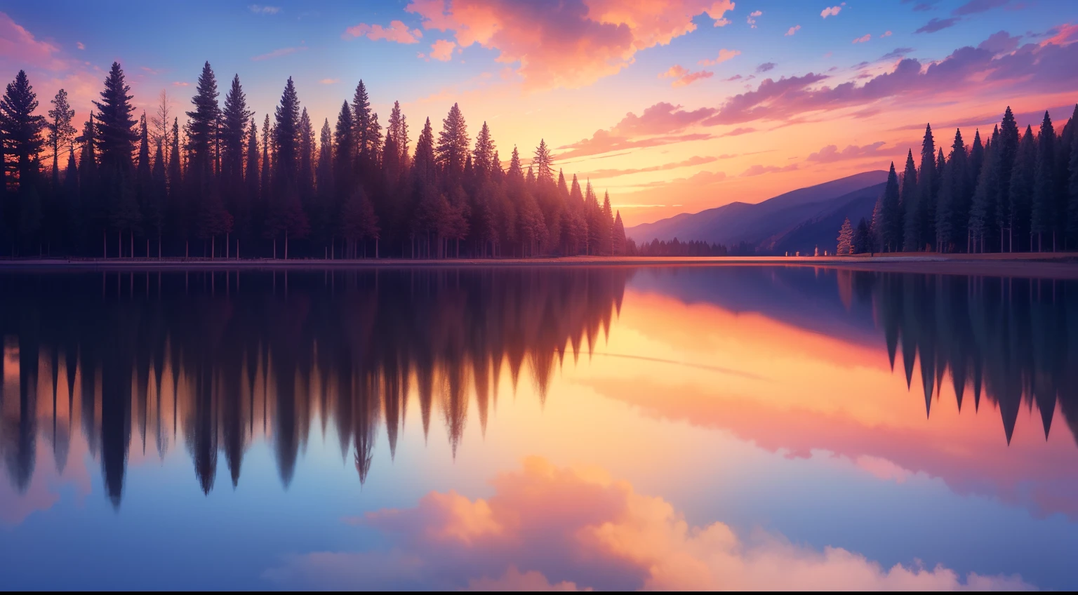 there is a beautiful sunset with a lake and trees in the background, colorful skies, surreal colors, colorful sunset, colorful sky, marvellous reflection of the sky, stunning sky, dream like atmosphere 8k, colorful clouds, colors reflecting on lake, surreal sky, red and blue reflections, fire reflection, beautiful sky, beautiful and spectacular dusk, beautiful dreamy landscape, amazing sky