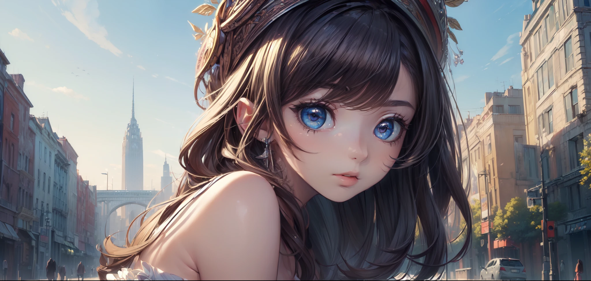 (masterpiece,best quality,ultra-detailed:1.6),illustration,, (solo,1girl,beautiful detailed eyes:1.2),sky, city,street,