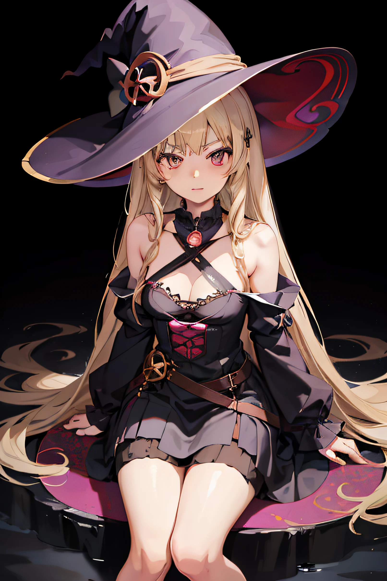 anime girl in a witch costume sitting on a rug, kirisame marisa, witch girl, classical witch, flirty anime witch, in dress, zerochan art, witch girl, pretty sorceress, portrait of a young witch girl, witch