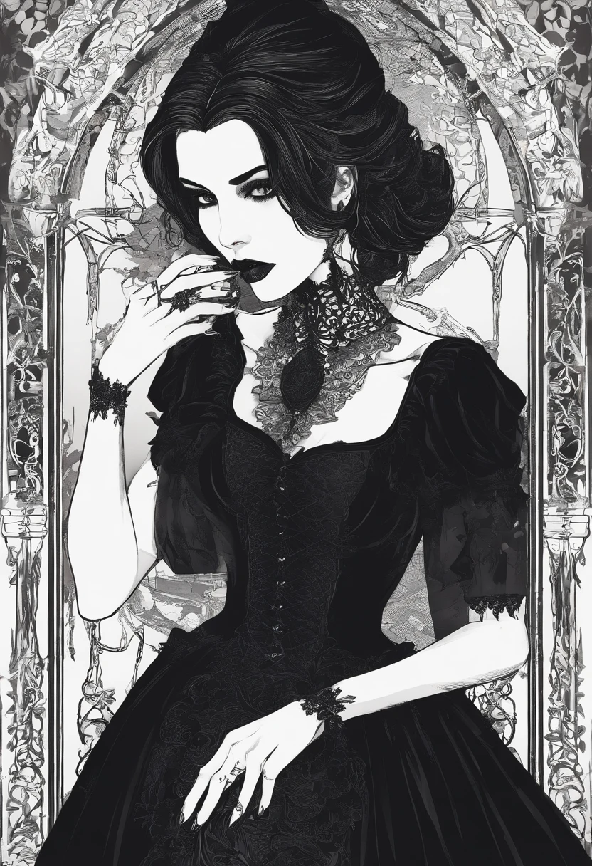 Vampire Girl in black dress and black pantyhose