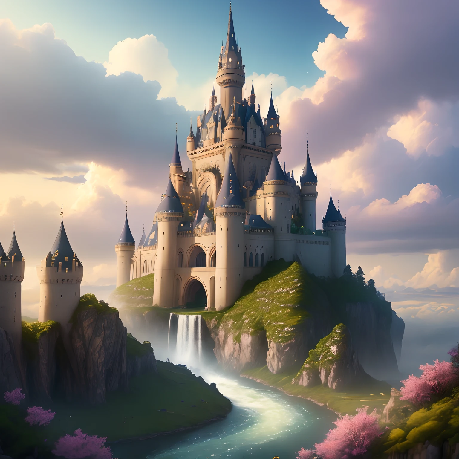 In the kingdom in the sky fantasy prompt, I imagine a stunning and magical scene that encapsulates the essence of a majestic fantasy kingdom located high above the clouds. The prompt should include the main subject, materials, additional details, image quality, art style, color scheme, and lighting. Here is a detailed and high-quality prompt for Stable Diffusion:

"A breathtaking fantasy kingdom in the sky emerges, featuring towering castles and magnificent palaces. The kingdom, made of ethereal clouds and shimmering mist, is bathed in a soft golden light. (best quality, 4k, highres, masterpiece:1.2) The scene boasts ultra-detailed architecture, including intricately designed spires, grand archways, and ornate sculptures. Vibrant gardens filled with exotic flowers and lush vegetation surround the castles, adding a burst of colors. The skies above brim with brilliant hues of pinks, purples, and oranges, creating a stunning panoramic view. (HDR, vivid colors) Crystal-clear waterfalls cascade down from floating cliffs, feeding into winding rivers that cut through the floating islands. (realistic:1.37) Graceful dragons soar through the skies, their iridescent scales glimmering in the sunlight. Magical creatures, like unicorns and phoenixes, roam freely, adding a touch of whimsy to the scene. The kingdom is bustling with life—happy residents, both humans and mythical beings, can be seen going about their daily activities. (realistic, vivid colors) The overall ambience exudes an aura of wonder and enchantment, transporting viewers into a fantastical world brimming with magic. The artists have beautifully rendered this masterpiece using a combination of digital illustration and 3D rendering techniques. The attention to detail and sharp focus enhance the visual experience, making it truly captivating. (ultra-fine painting, photorealistic) The art style beautifully blends elements of traditional fantasy art with a touch of realism, creating a unique aesthetic. The color pale