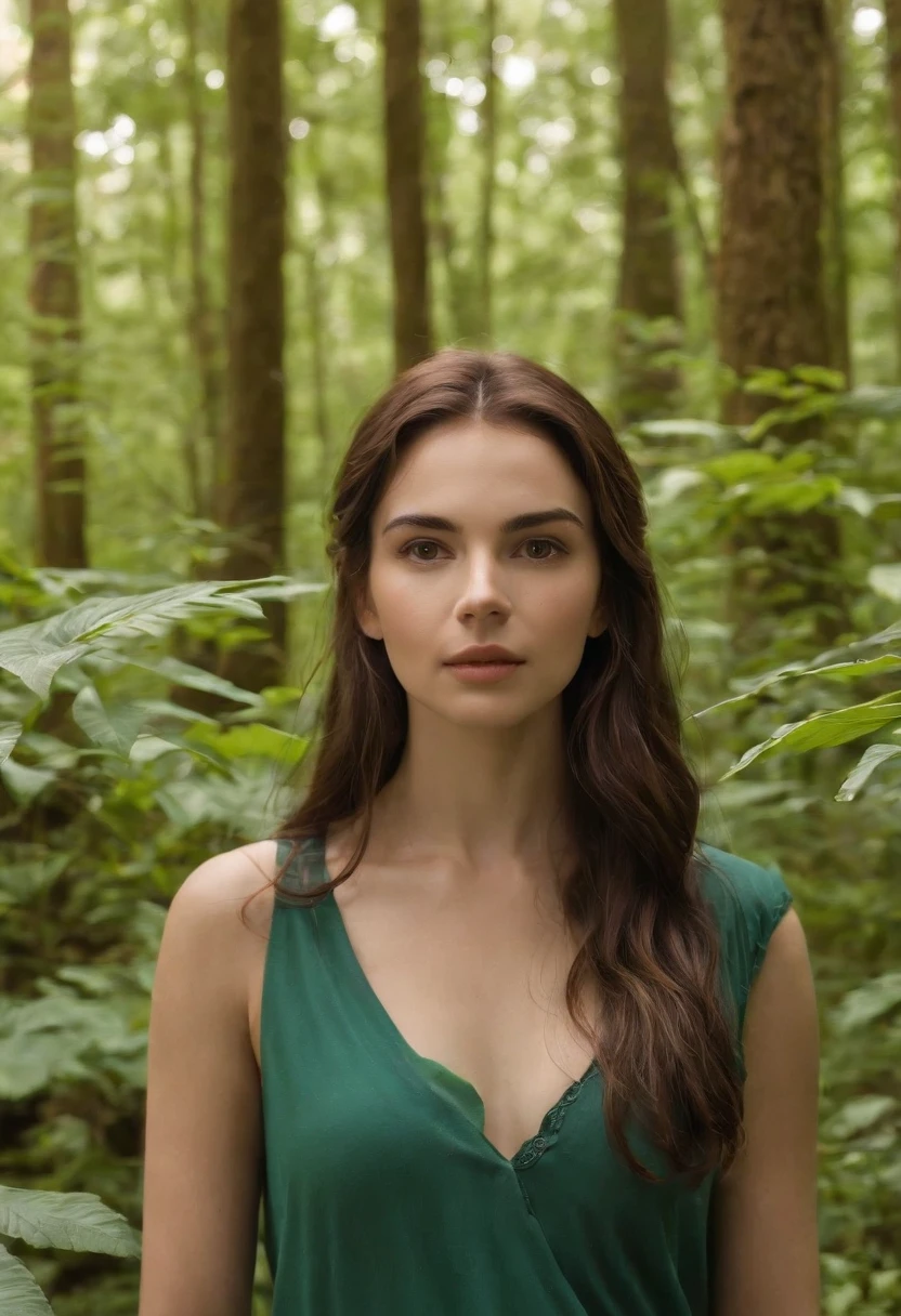 Percy Jackson e namorada, garota de olhos verdes, cabelos castanhos ondulados, pele bronzeada, Forest scenery with lilies