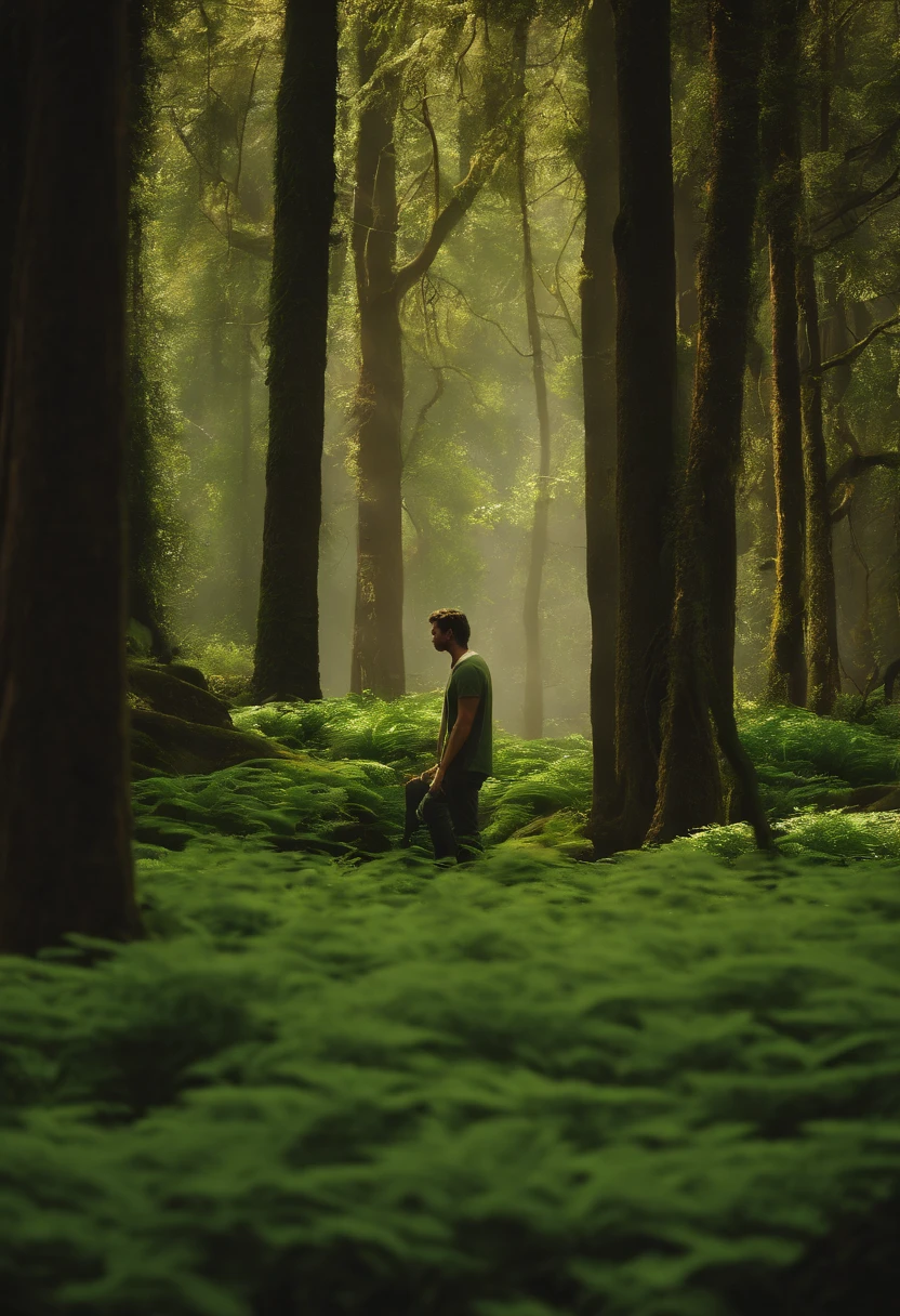 Percy Jackson e namorada, garota de olhos verdes, cabelos castanhos ondulados, pele bronzeada, Forest scenery with lilies