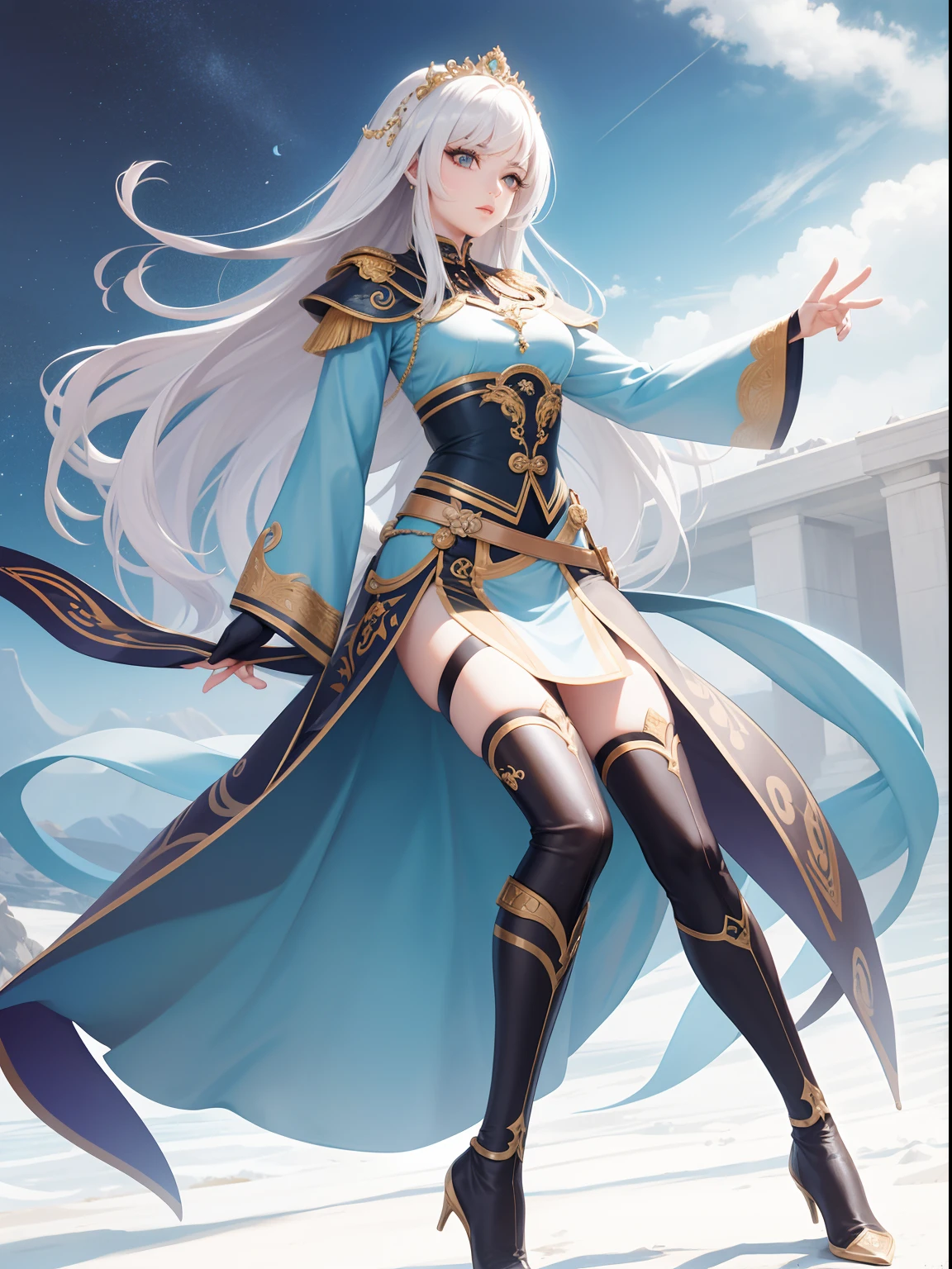 tmasterpiece,alta qualidade de imagem,a mature female,royal sister,Mulheres idosas,beautiful face,Mulheres orientais,Guerreiros orientais,mulher galante,Pretty appearance,Martial arts are world famous,Detalhes refinados dos olhos e do rosto,Fique alto,fairy appearance,Beautiful embryos,Gaze clara como branca,Botas de pano e meias over-the-knee exibem,Hanfu,vento antigo,cabelos pretos longos,beleza estonteante,Corpo alto,Ricos detalhes da cena,Action,Long buttock,coxas grossas