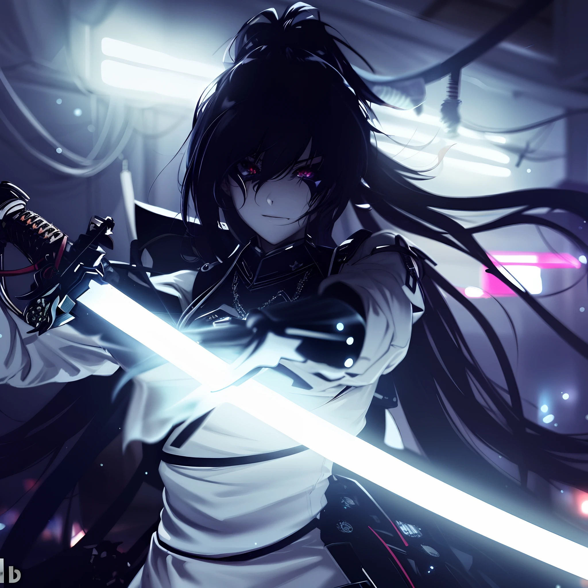 Menina anime com espada no quarto escuro com luzes e fios, albedo, Overlord, Albedo do anime Overlord, badass anime 8 k, albedo, estilo anime 4K, Papel de parede anime 4k, samurai cyberpunk muito bonito, Anime Wallpaper 4k, 4k anime wallpapers, papel de parede anime ultra hd, arte cyberpunk anime, female action anime girl