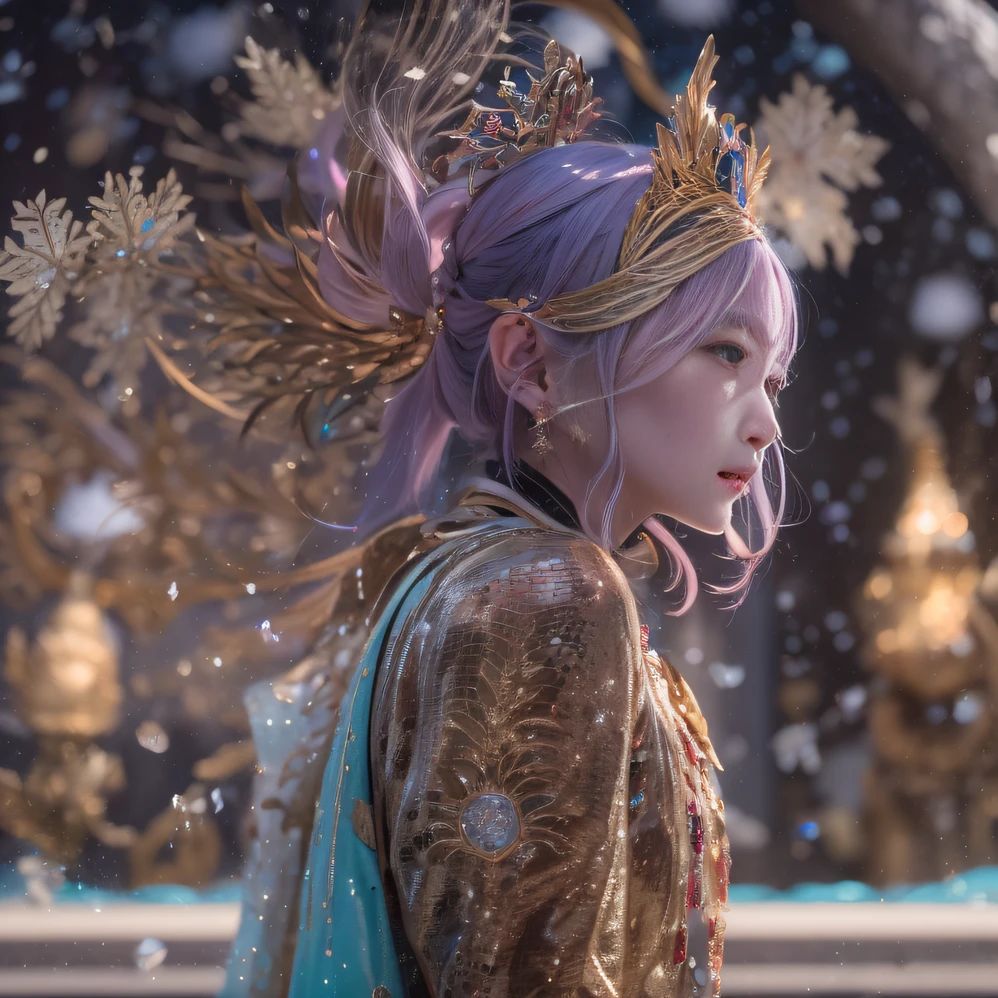 32K(tmasterpiece,k hd,hyper HD,32K)short detailed hair,Martian Pond,Flame Girl ,Copper Protector (realisticlying:1.4),Python pattern robe,Purple-pink tiara,Snowflakes fluttering,The background is pure,Hold your head high,Be proud,The nostrils look at people, A high resolution, the detail, RAW photogr, Sharp Re, Nikon D850 Film Stock Photo by Jefferies Lee 4 Kodak Portra 400 Camera F1.6 shots, Rich colors, ultra-realistic vivid textures, Dramatic lighting, Unreal Engine Art Station Trend, cinestir 800,Hold your head high,Be proud,The nostrils look at people