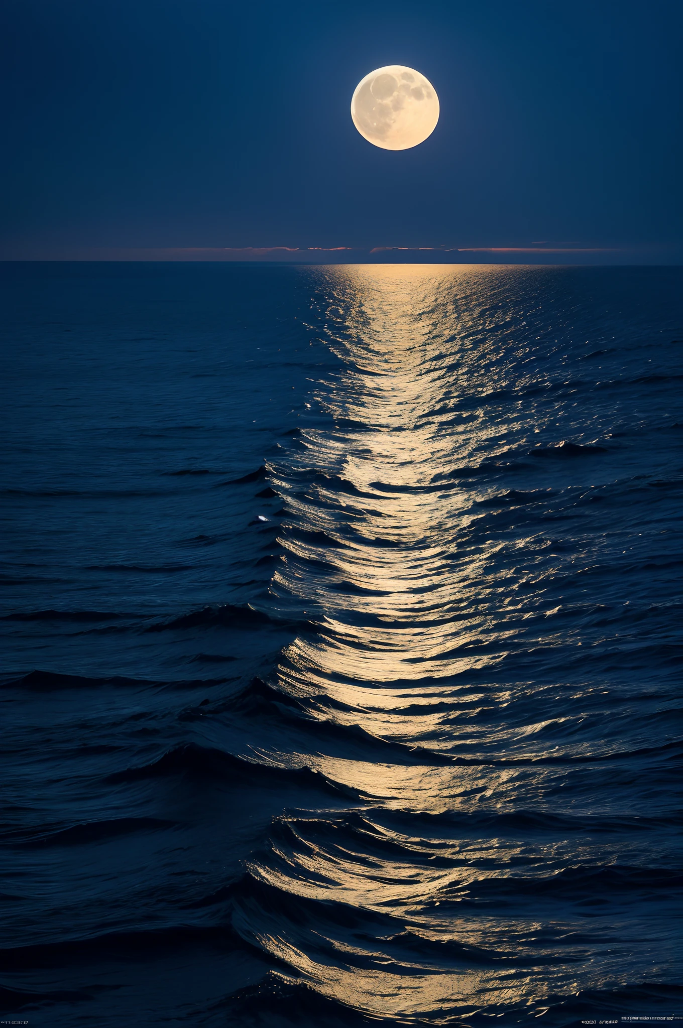 Master masterpieces,best qualtiy,hyper-high detail,extremelydetailed8Kwallpaper,(The moon rising on the sea),blue tint,llight rays,Ray traching,Your name,cinematric light