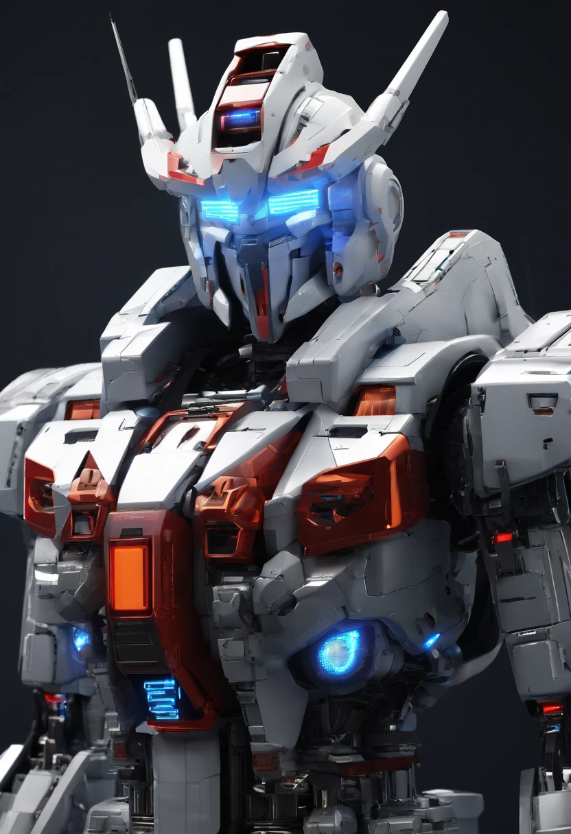 Gundam Mecha , science fiction, Front view, senso de tecnologia, c4d, Renderizador OC, Motor irreal, High detail, desenho industrial, HD 8K, studiolight, retro, Homem de Ferro, Marvel